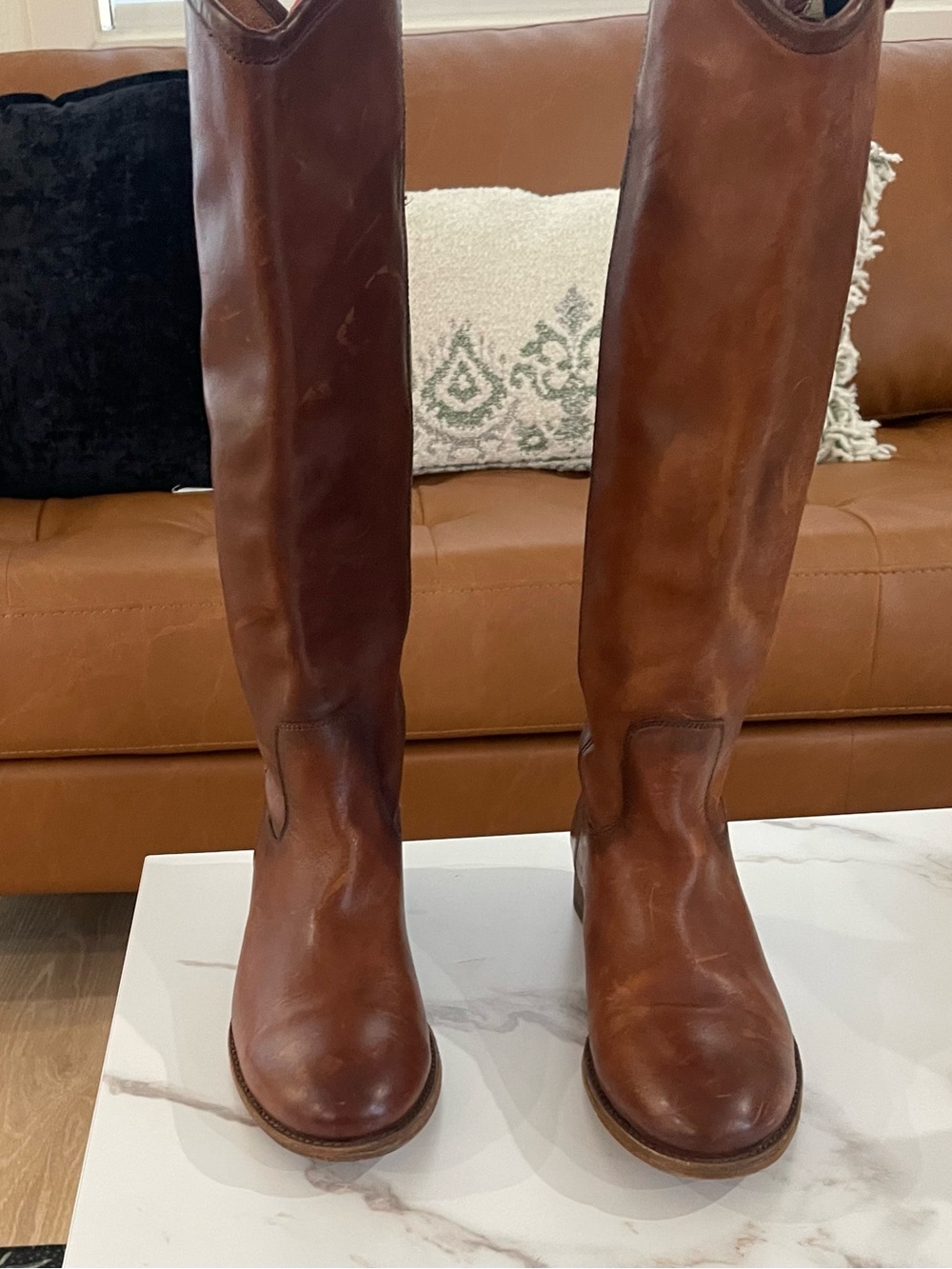 FRYE AND CO. Tall Brown Leather Riding Boots Mellisa pull up boots